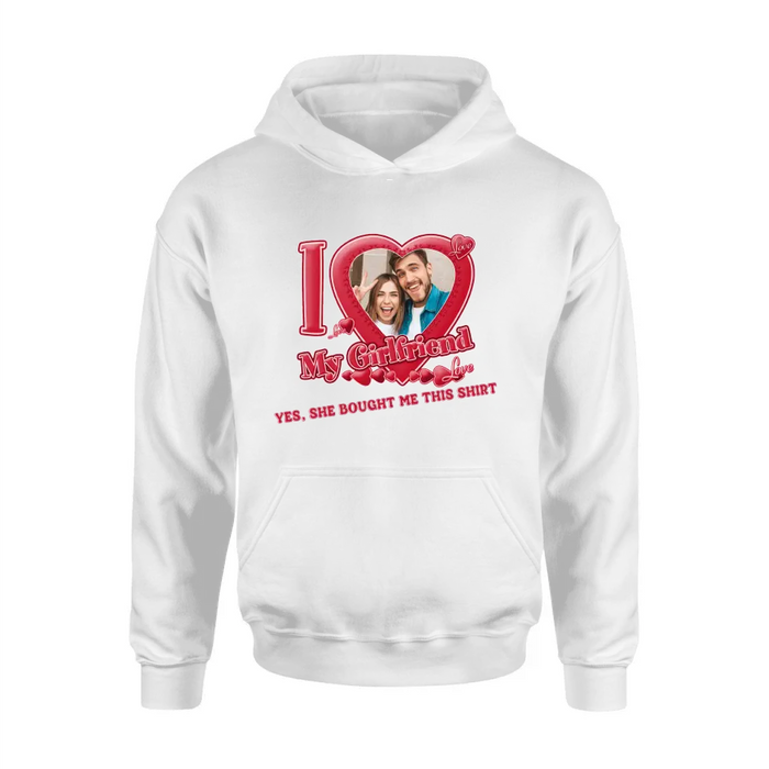 Custom Personalized Couple T-Shirt/ Long Sleeve/ Sweatshirt/ Hoodie - Upload Photo -  Gift Idea For Couple/ Her/ Valentine's Day - I Love My Girlfriend