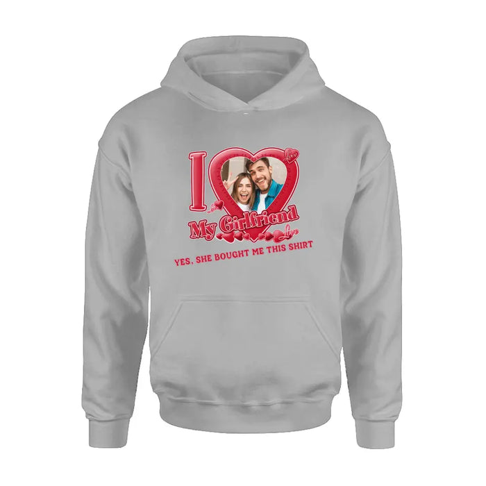 Custom Personalized Couple T-Shirt/ Long Sleeve/ Sweatshirt/ Hoodie - Upload Photo -  Gift Idea For Couple/ Her/ Valentine's Day - I Love My Girlfriend