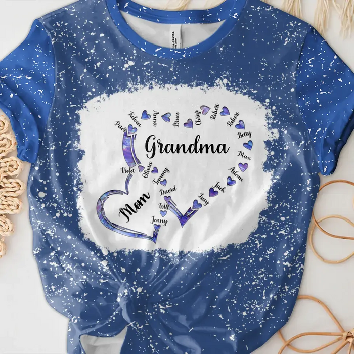 Custom Personalized Mom Grandma And Kids Heart T-shirt - Gift Idea For Mother/ Grandma - Upto 4 Kids And 12 Grandkids