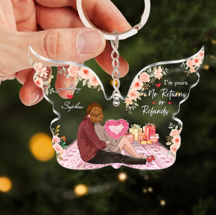 Custom Personalized Couple Hugging Acrylic Keychain - Gift Idea For Couple/ Valentine's Day - I'm Yours No Returns Or Refunds