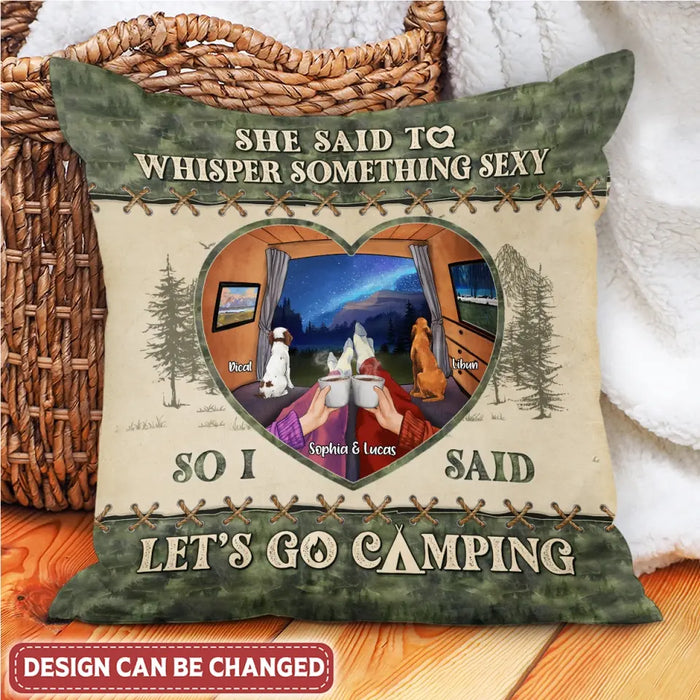 Custom Personalized Couple Pillow Cover/ Quilt/ Fleece Throw Blanket - Couple With Upto 2 Pets - Gift Idea For Couple/ Camping Lover - Let's Go Camping