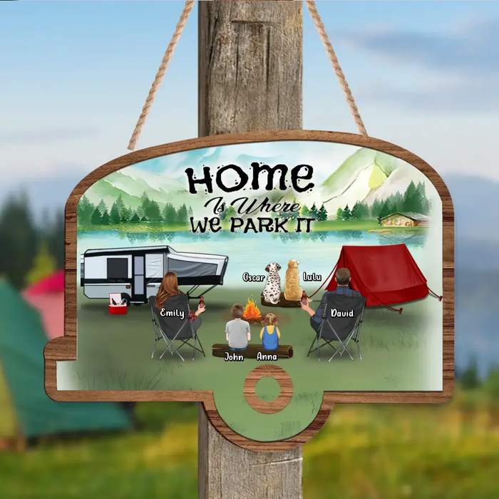 Custom Personalized Camping Wooden Sign - Up to 2 Children & 3 Pets -  Gift Idea For Camping Lovers - Home Is Where We Park It