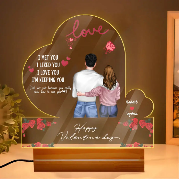 Custom Personalized Couple Acrylic Night Light - Gift Idea For Couple/ Valentine's Day - I Met You I Liked You I Love You