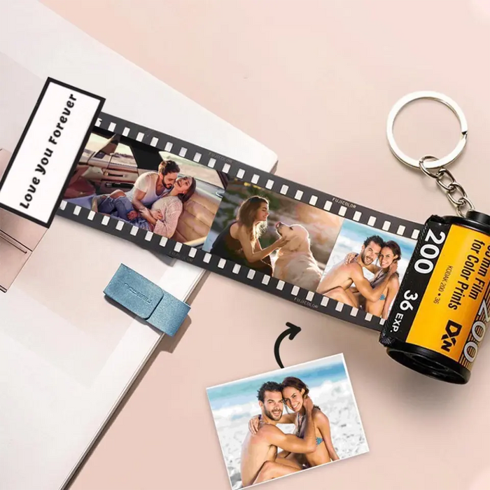 Custom Personalized Couple Photo Film Roll Keychain - Upto 9 Photos - Valentine's Day Gift Idea for Couple