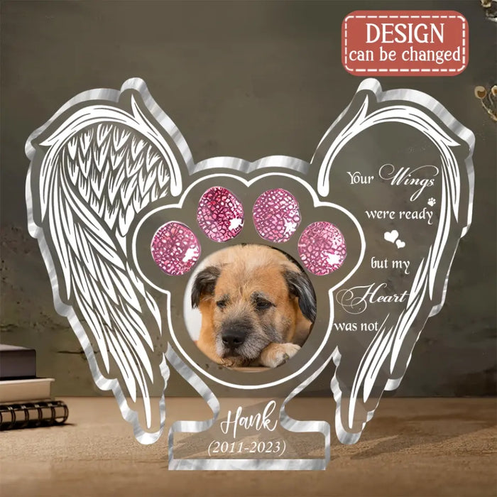 Custom Personalized Memorial Pet Wings Acrylic Plaque - Upload Photo - Memorial Gift Idea For Dog/ Cat Lover - The Moment Your Heart Stopped Mine Changed Forever