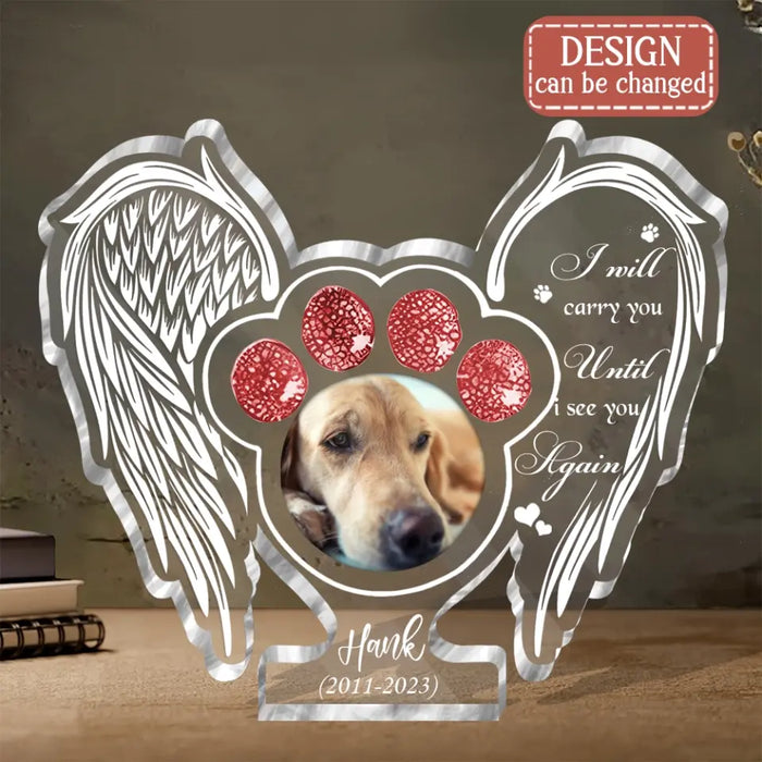 Custom Personalized Memorial Pet Wings Acrylic Plaque - Upload Photo - Memorial Gift Idea For Dog/ Cat Lover - The Moment Your Heart Stopped Mine Changed Forever