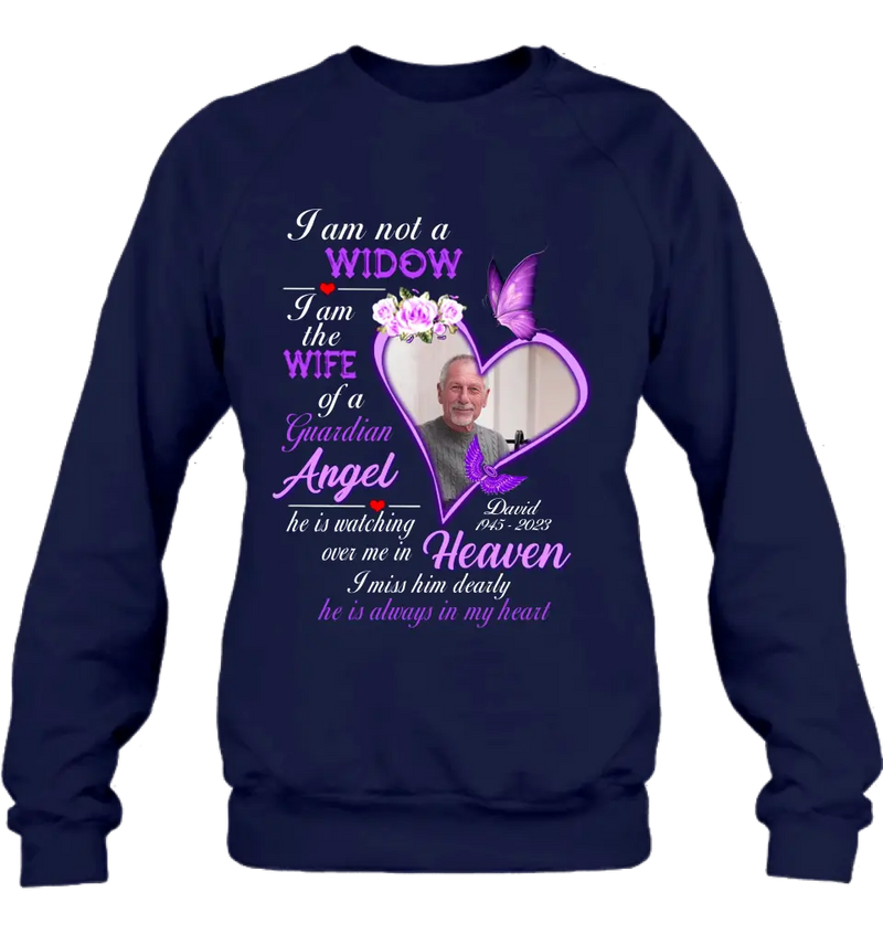 Personalized Memorial Photo T-Shirt/Long Sleeve/Sweatshirt/Hoodie - Upload Photo - Gift Idea For Family - I Am Not A Widow