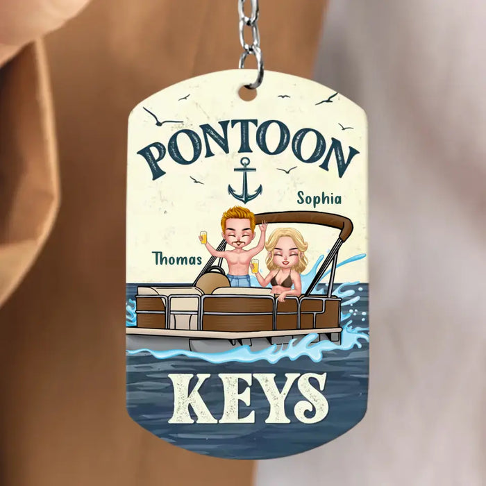 Personalized Pontoon Couple Aluminum Keychain - 
 Gift Idea For Couple/Him/Her/Pontoon Lovers - A Pontoon Captain And His Pontoon Queen Live Here