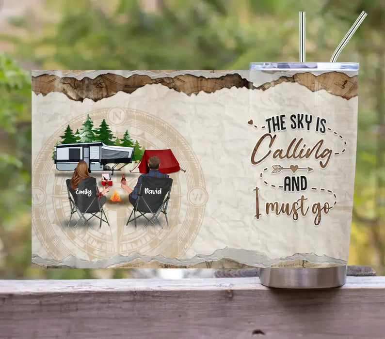 Personalized Camping Tumbler - Gift Idea For Couple/Camping Lovers - The Sky Is Calling And I Must Go