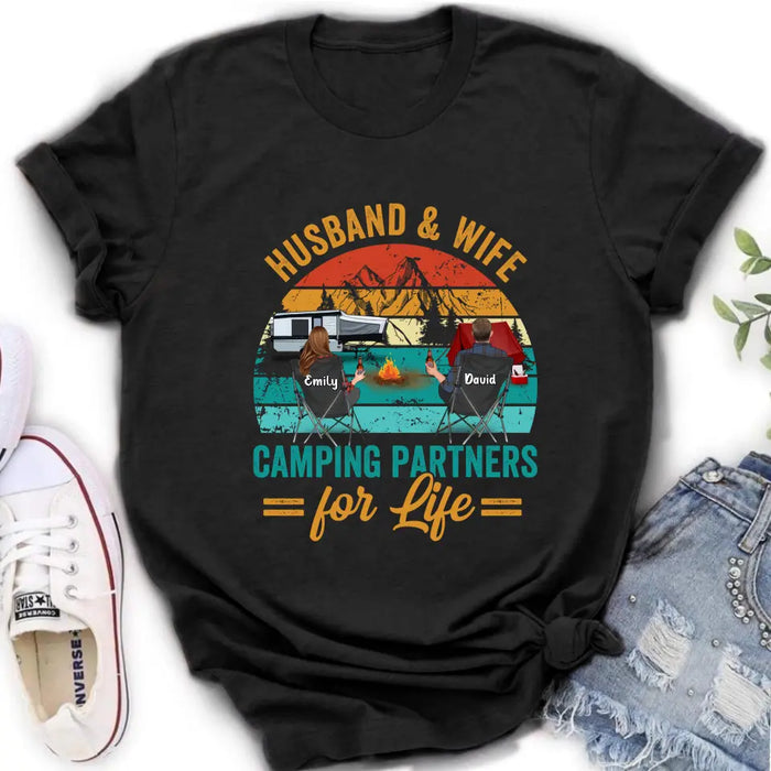 Custom Personalized Camping Shirt/Hoodie - Couple With Up to 2 Children & 3 Pets - Camping Lovers Gift Idea - Husband & Wife Camping Partners For Life