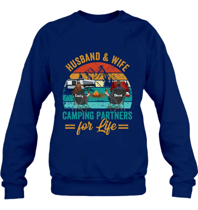 Custom Personalized Camping Shirt/Hoodie - Couple With Up to 2 Children & 3 Pets - Camping Lovers Gift Idea - Husband & Wife Camping Partners For Life