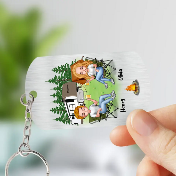 Personalized Camping Couple Aluminum Keychain - Gift Idea For Couple/Camping Lovers - Take Me To Olivia