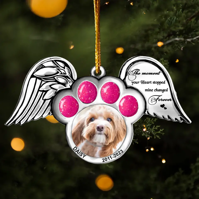 Custom Personalized Memorial Dog Wings Aluminum/ Acrylic Ornament - Memorial Gift Idea For Christmas - Upload Pet Photo - The Moment Your Heart Stopped Mine Changed Forever