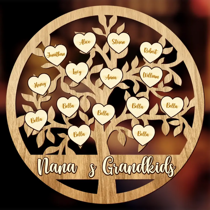 Custom Personalized Grandkids 2 Layered Wooden Art - Gift Idea For Family/ Grandparents - Upto 15 Names