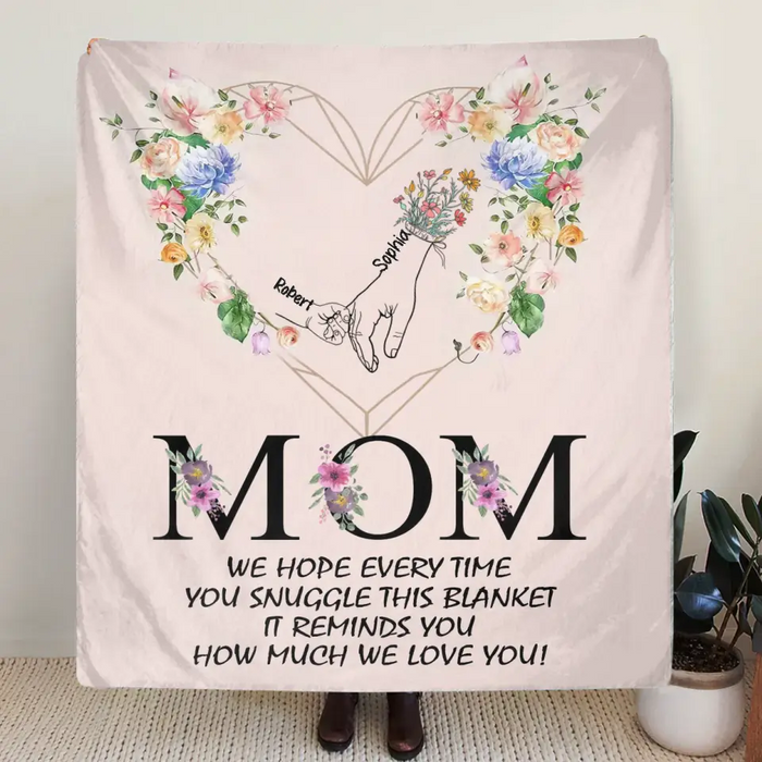 Custom Personalized Mom Quilt Blanket/Single Layer Fleece Blanket - Gift Idea From Kid To Mom with up to 6 Kids - Mother's Day Gift