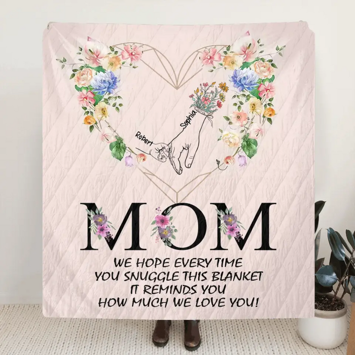 Custom Personalized Mom Quilt Blanket/Single Layer Fleece Blanket - Gift Idea From Kid To Mom with up to 6 Kids - Mother's Day Gift