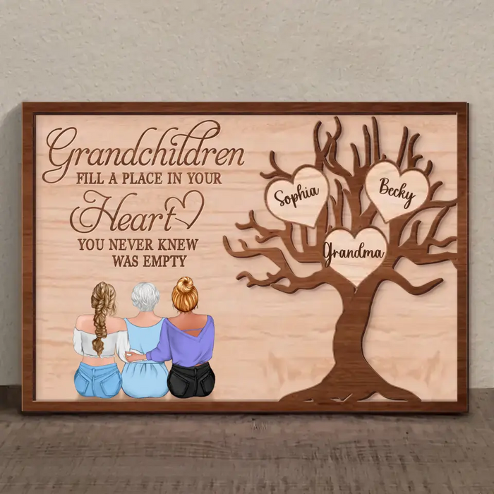 Custom Personalized Grandma 2 Layered Wooden Art - Upto 5 Granddaughters - Gift Idea For Grandma/ Mother's Day - Grandchildren Fill A Place In Your Heart