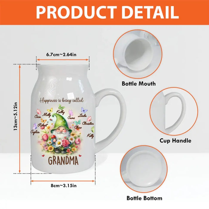 Personalized Grandma Mom Gnome Foldable Ceramic Flower Vase - Best Gift Idea For Grandma/Mother's Day - Up to 10 Kids - Happiness Is Being Called Grandma