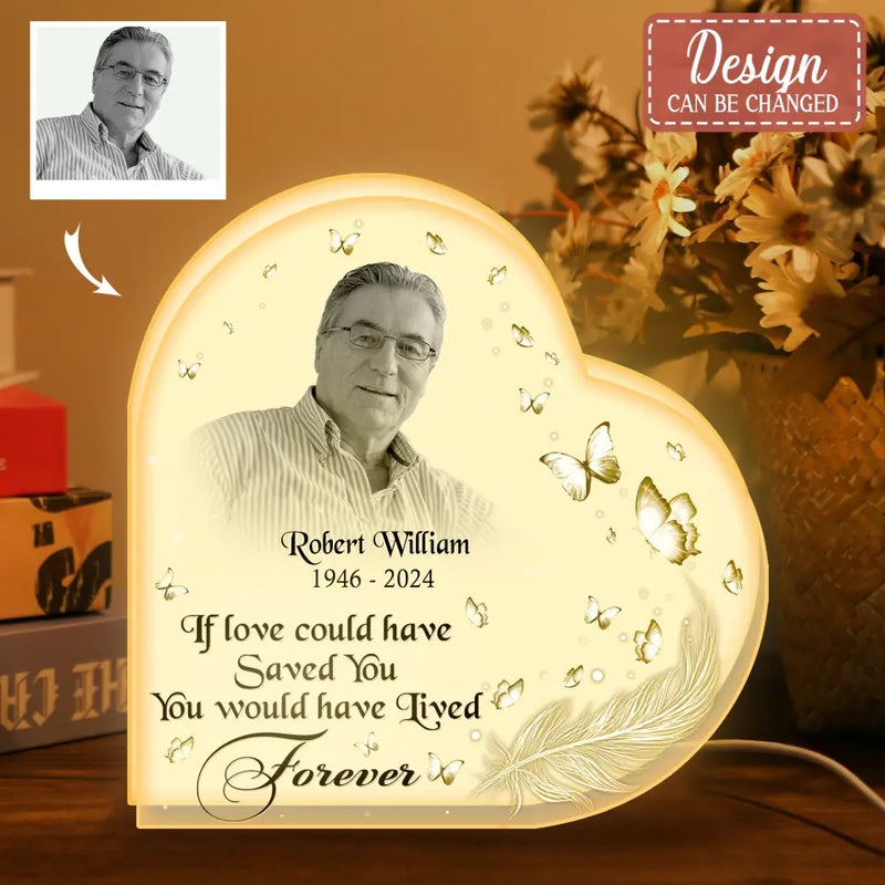 Personalized Memorial Dad Heart Photo Light Box - Memorial Gift Idea For Family Member - God Has You In His Arms I Have You In My Heart