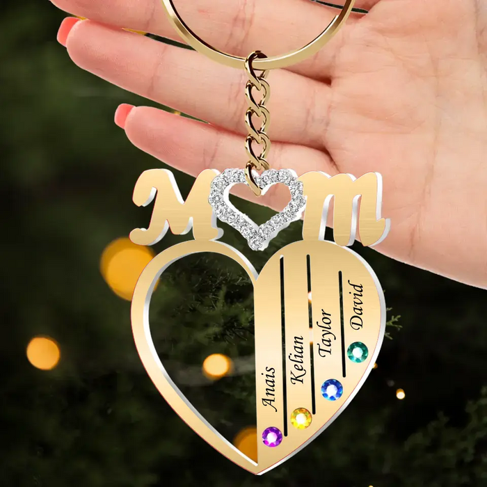 Custom Personalized Mom Heart Acrylic Keychain - Upto 8 Names - Gift Idea For Mom/ Mother's Day