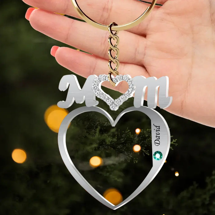 Custom Personalized Mom Heart Acrylic Keychain - Upto 8 Names - Gift Idea For Mom/ Mother's Day