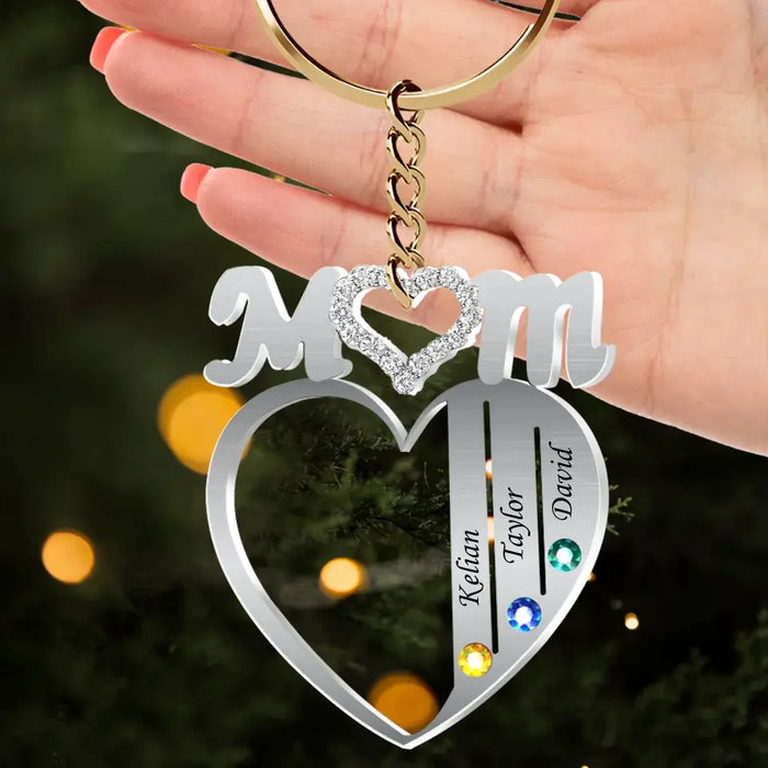 Custom Personalized Mom Heart Acrylic Keychain - Upto 8 Names - Gift Idea For Mom/ Mother's Day