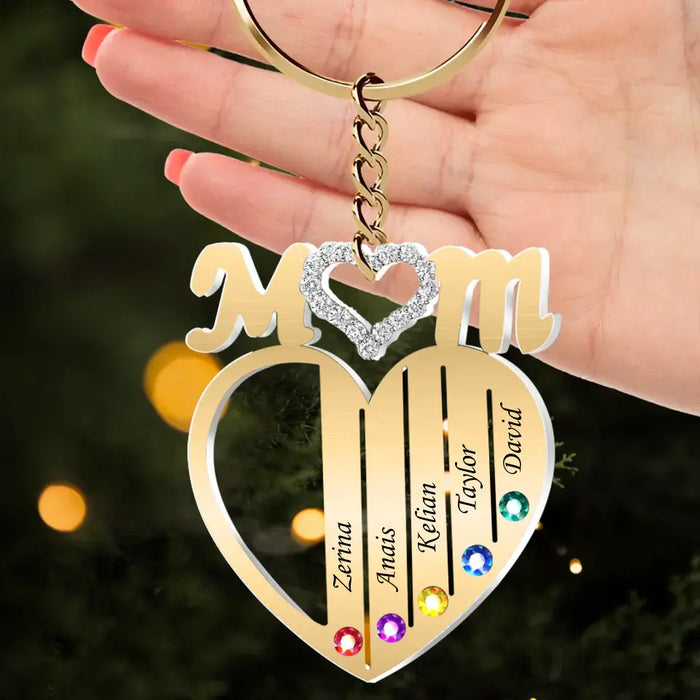 Custom Personalized Mom Heart Acrylic Keychain - Upto 8 Names - Gift Idea For Mom/ Mother's Day