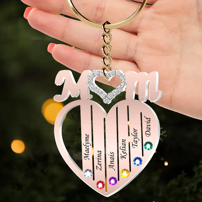 Custom Personalized Mom Heart Acrylic Keychain - Upto 8 Names - Gift Idea For Mom/ Mother's Day