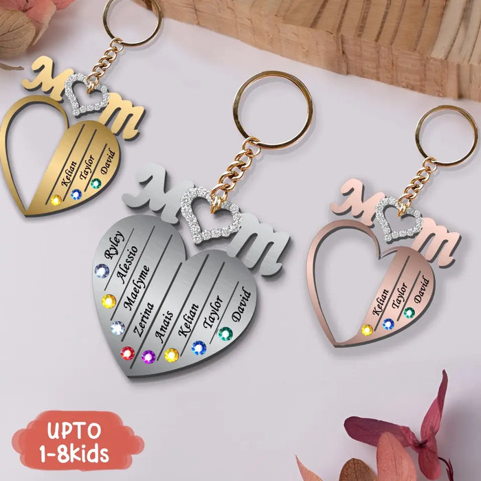 Custom Personalized Mom Heart Acrylic Keychain - Upto 8 Names - Gift Idea For Mom/ Mother's Day