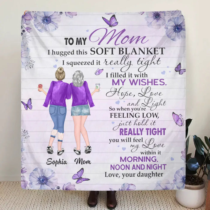 Custom Personalized To My Mom Quilt/Fleece Throw Blanket  - Gift Idea For Mother's Day - I Hugged This Soft Blanket