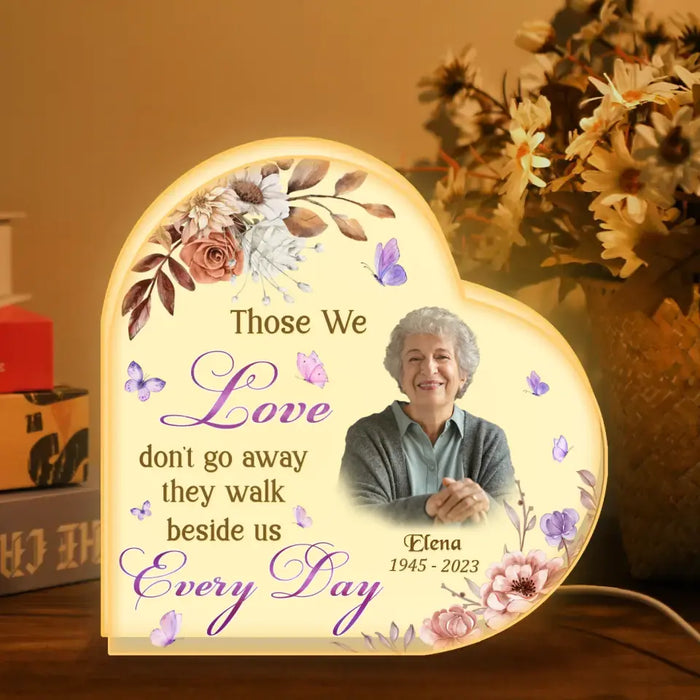 Custom Personalized Memorial Mom Heart Photo Light Box - Memorial Gift Idea For Family Member - Those We Love Don't Go Away They Walk Beside Us Every Day