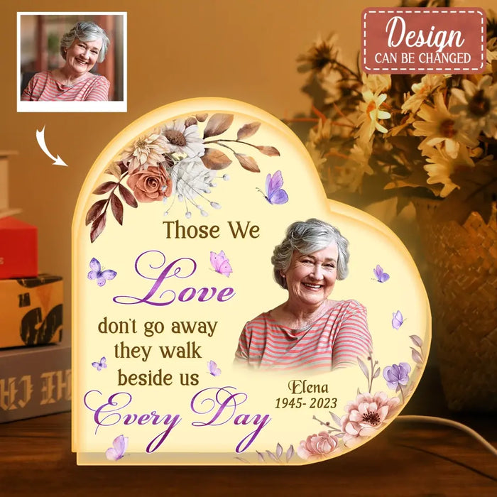 Custom Personalized Memorial Mom Heart Photo Light Box - Memorial Gift Idea For Family Member - Those We Love Don't Go Away They Walk Beside Us Every Day