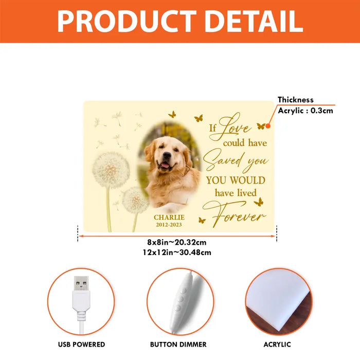 Personalized Memorial Pet Photo Light Box - Upload Photo - Memorial Gift Idea For Pet Lover - If Love Could Have Saved You You Would Have Lived Forever