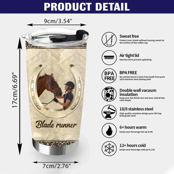 Custom Personalized Horse Tumbler - Upload Photo - Gift Idea For Horse Lover - And She Lived Happily Ever After