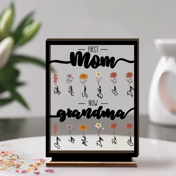 Custom Personalized Mom Wooden Acrylic Plaque - Upto 12 People - Mother's Day Gift Idea for Mom/Grandma - First Mom Now Grandma