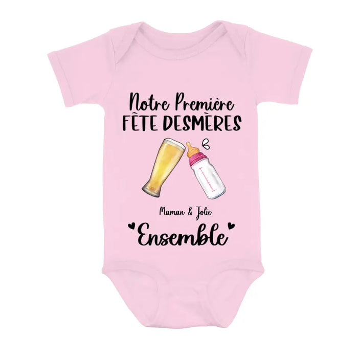 Cache-couche/T-shirt bébé personnalisé personnalisé - Idée cadeau fête des mères pour bébé/maman - Ensemble Notre Première Fête Desmères