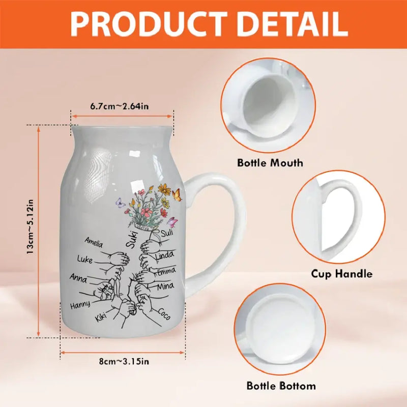 Personalized Grandma Mom Ceramic Flower Vase - Up to 10 Kids - Gift Idea For Grandma - If Grandmas Were Flowers