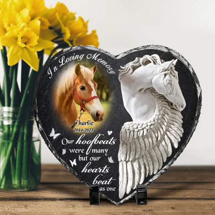 Custom Personalized In Loving Memory Horse Photo Heart Lithograph - Upload Photo - Memorial Gift Idea For Horse Lover - Our Hoofbeats Were Many, But Our Hearts Beat As One