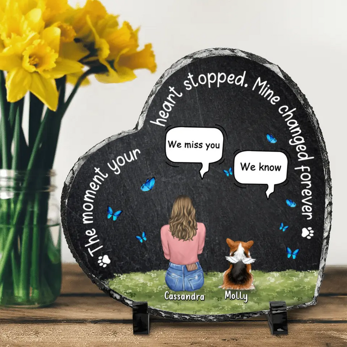 Custom Personalized Memorial Pet Slate Heart Plaque - Memorial Gift for Dog/Cat/Rabbit Lover - Up to 4 Pets - The Moment Your Heart Stopped Mine Changed Forever