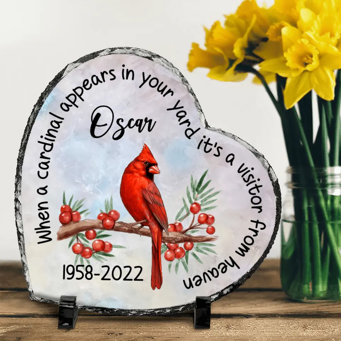 Custom Personalized Memorial Cardinal Heart Lithograph - Memorial Gift Idea - When A Cardinal Appears In Your Yard It's A Visitor From Heaven