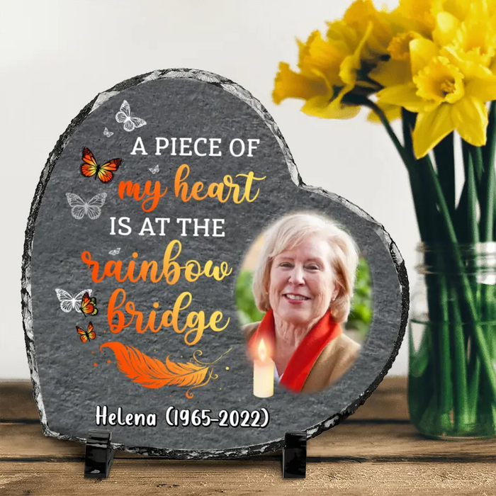 Custom Personalized Mom Photo Heart Lithograph - Memorial Gift Idea - A Piece Of My Heart Is At The Rainbow Bridge