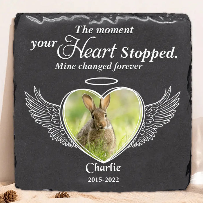 Custom Personalized Memorial Rabbit Square Lithograph - Gift Idea For Rabbit/Bunny Lovers - The Moment Your Heart Stopped Mine Changed Forever