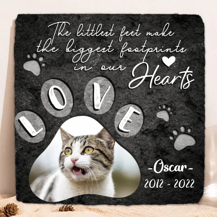 Custom Cat Photo Square Lithograph - Gift Idea For Cat Owner - The Littlest Feet Make The Biggest Footprints In Out Hearts