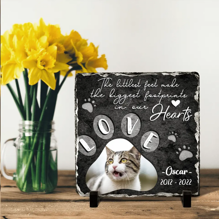 Custom Cat Photo Square Lithograph - Gift Idea For Cat Owner - The Littlest Feet Make The Biggest Footprints In Out Hearts
