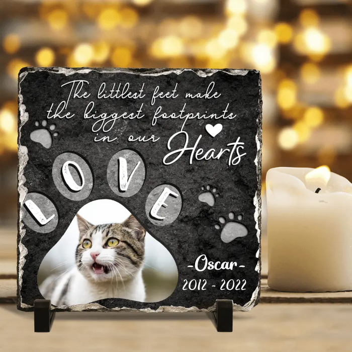 Custom Cat Photo Square Lithograph - Gift Idea For Cat Owner - The Littlest Feet Make The Biggest Footprints In Out Hearts