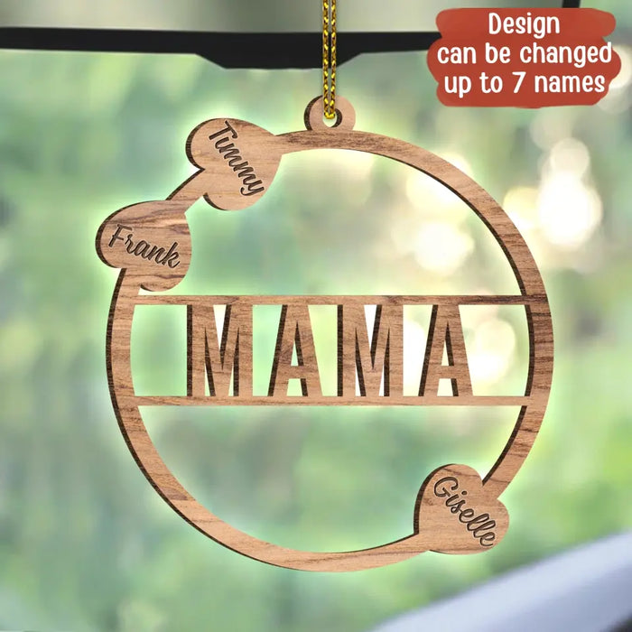 Custom Personalized Mama Hearts Wooden Car Hanging - Upto 7 Kids - Gift To Grandma/ Mom/ Mother's Day