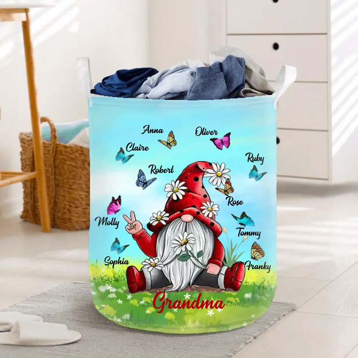 Personalized Grandma Mom Gnome Foldable Laundry Basket - Best Gift Idea For Grandma/Mother's Day - Upto 10 Kids