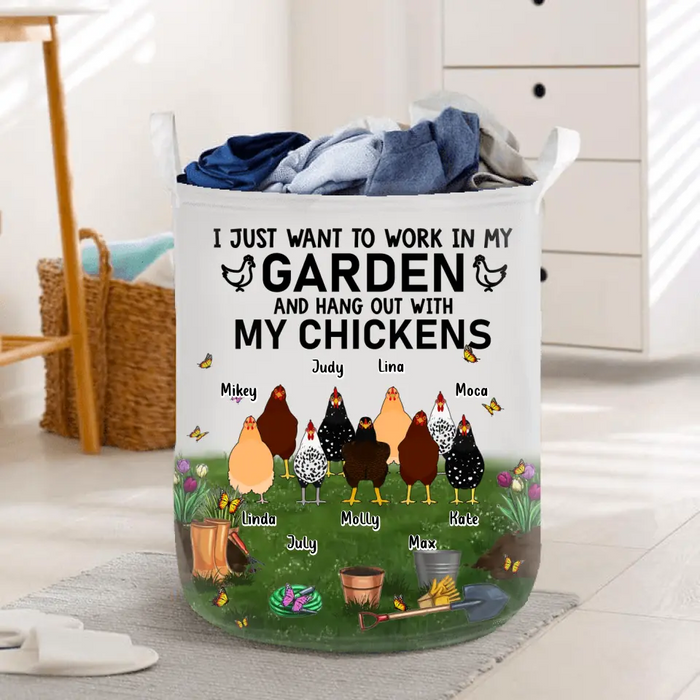 Custom Personalized Chicken Laundry Basket - Up to 9 Chickens - Best Gift For Chicken Lovers - I Just Want To Work In My Garden And Hang Out With My Chickens