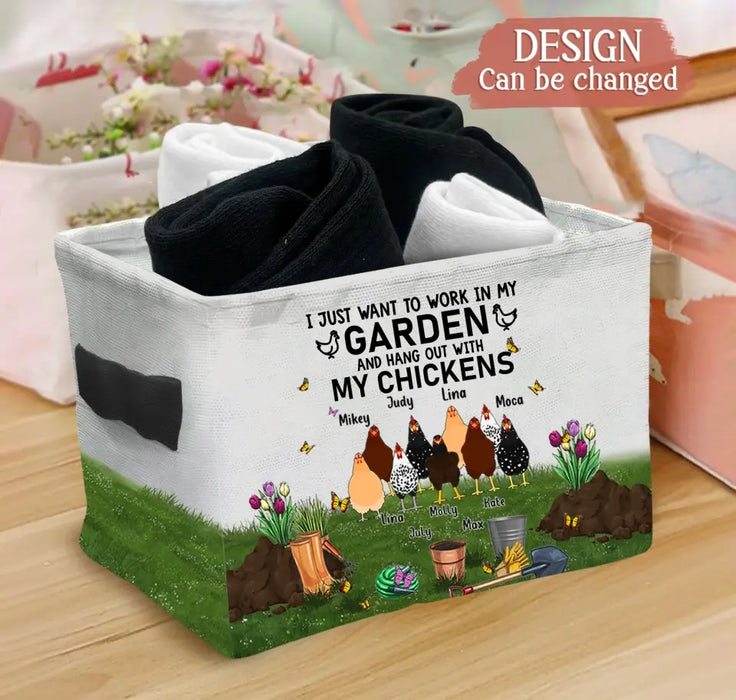 Custom Personalized Chicken Storage Box - Up to 9 Chickens - Best Gift For Chicken Lovers - I Just Want To Work In My Garden And Hang Out With My Chickens