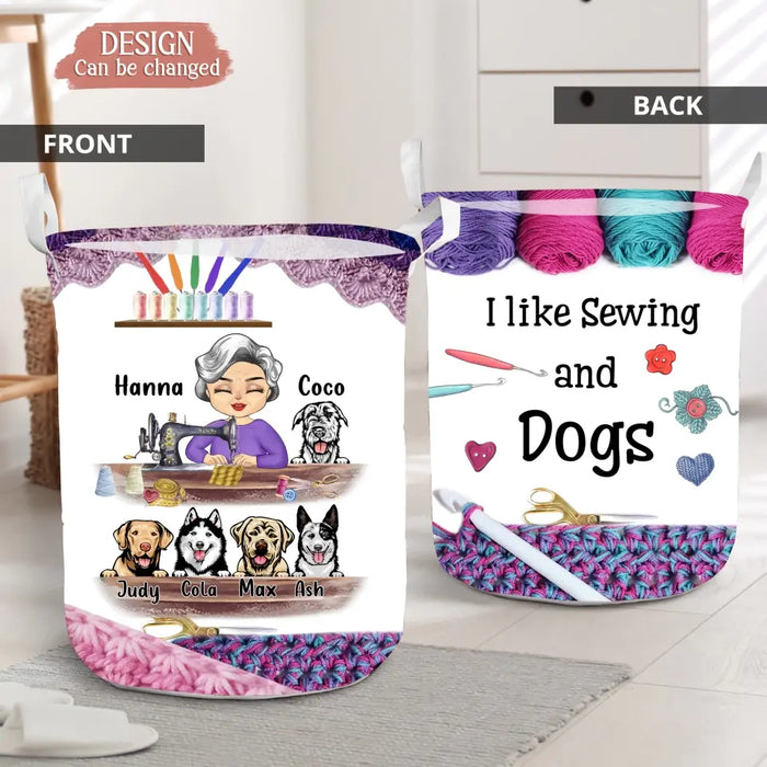 Custom Personalized Sewing Woman With Pets Laundry Basket - Mother's Day Gift For Mom/ Grandma With Up To 6 Pets - I Crochet Because Punching People Is Frowned Upon